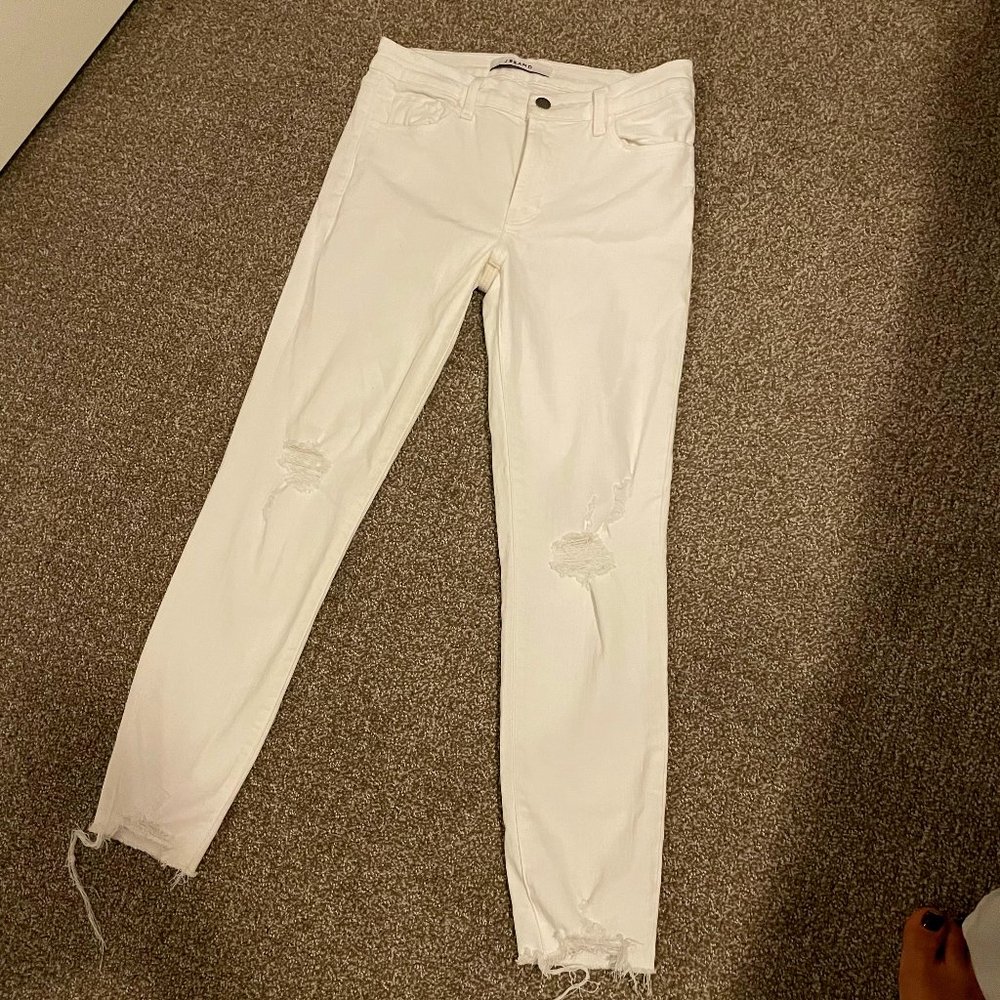 J Brand white ankle skinny jeans with rips